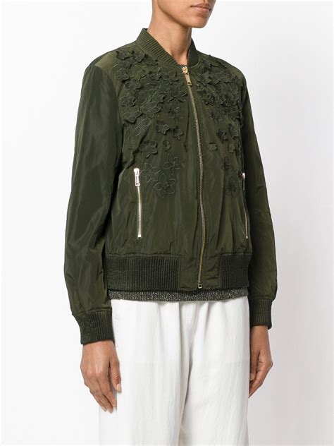 michael kors flower green bomber|Bomber Jacket .